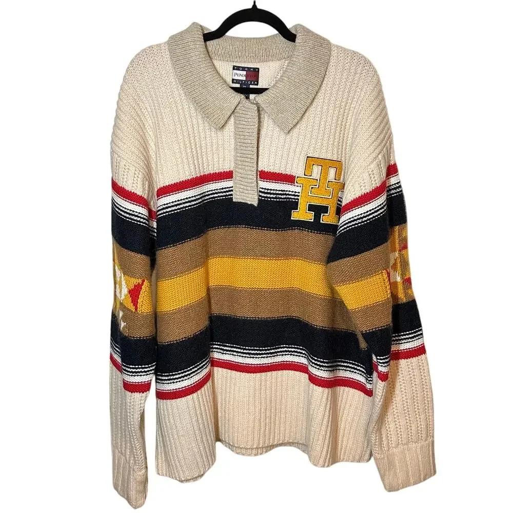 NEW Tommy Hilfiger x Pendleton Men's Valley Stripe Rugby Jumper Sweater Size XXL